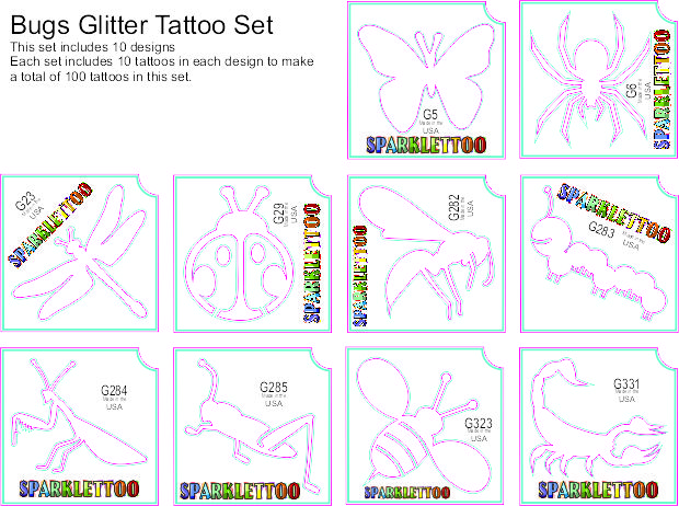Bug Glitter Tattoo Stencil Set 